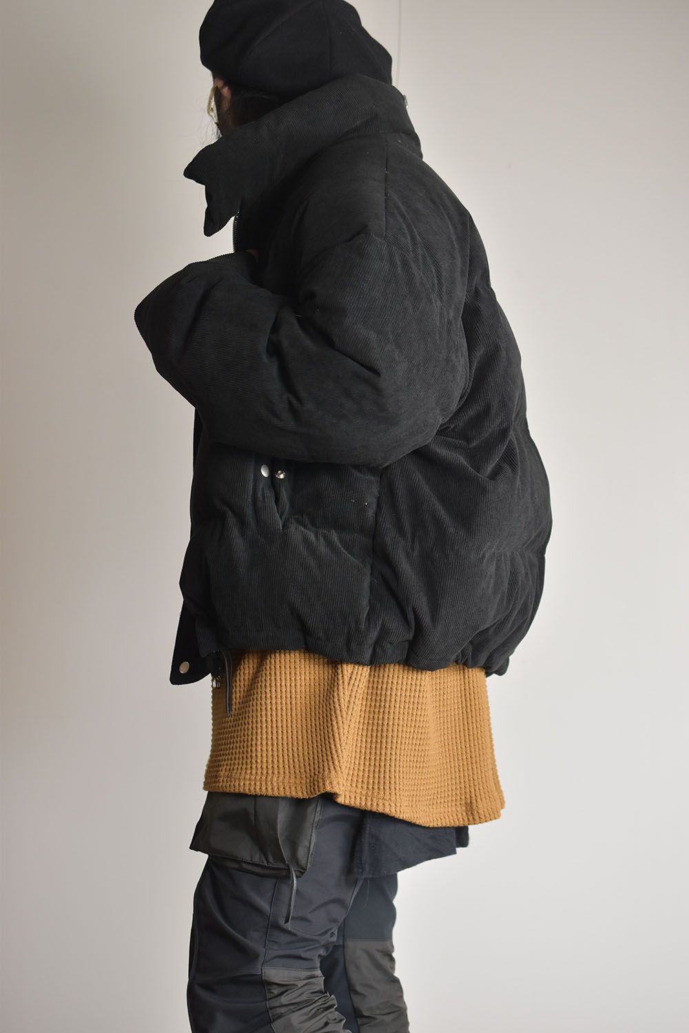 Corduroy High Neck Down jacket"Black/Brown"/コーデュロイハイネックダウンジャケット"ブラック/ブラウン"