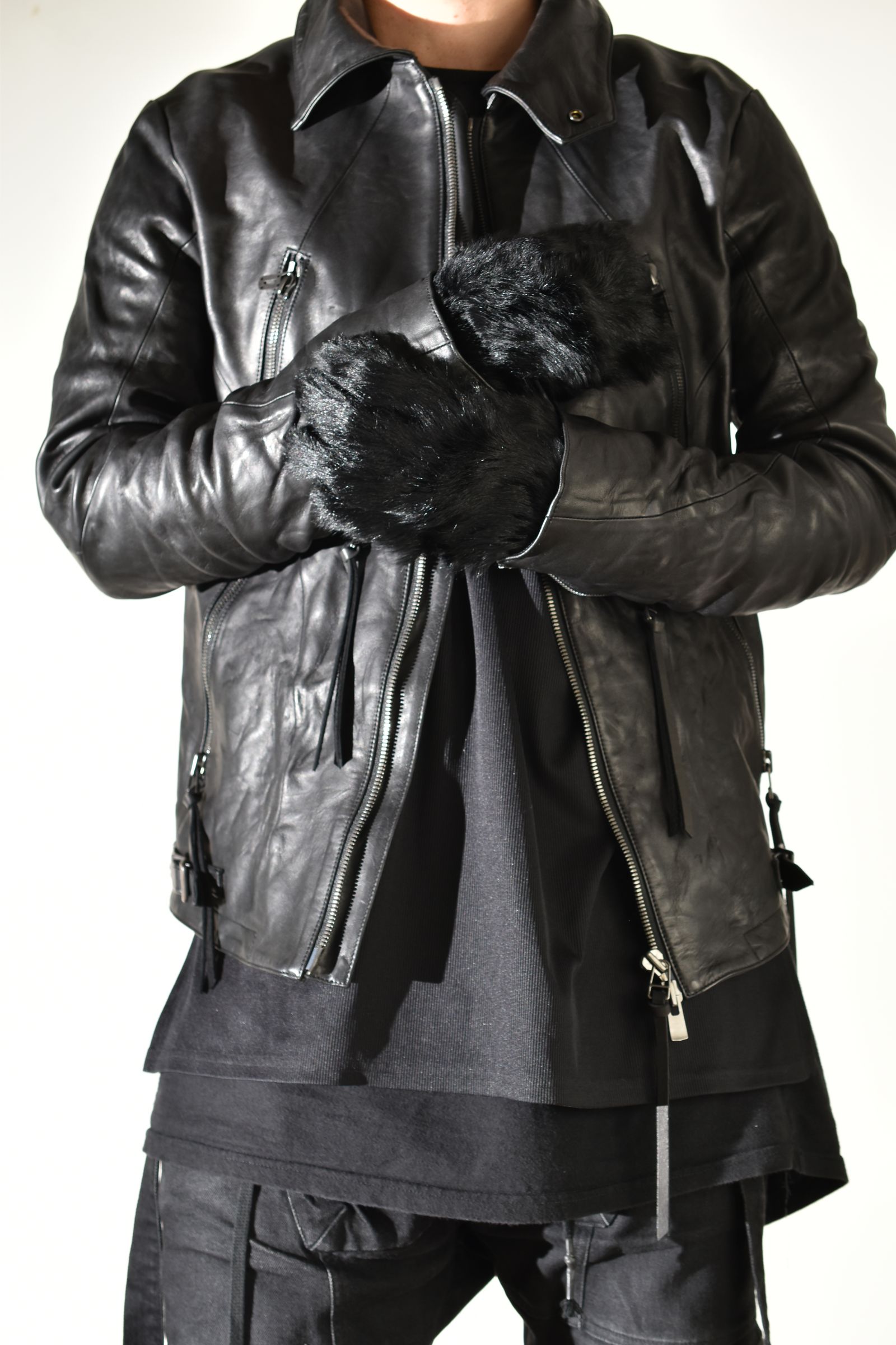 Goatfur and Horsehide Combination Gloves"Black" / ゴートファー×ホースレザーコンビネーショングローブ"ブラック"