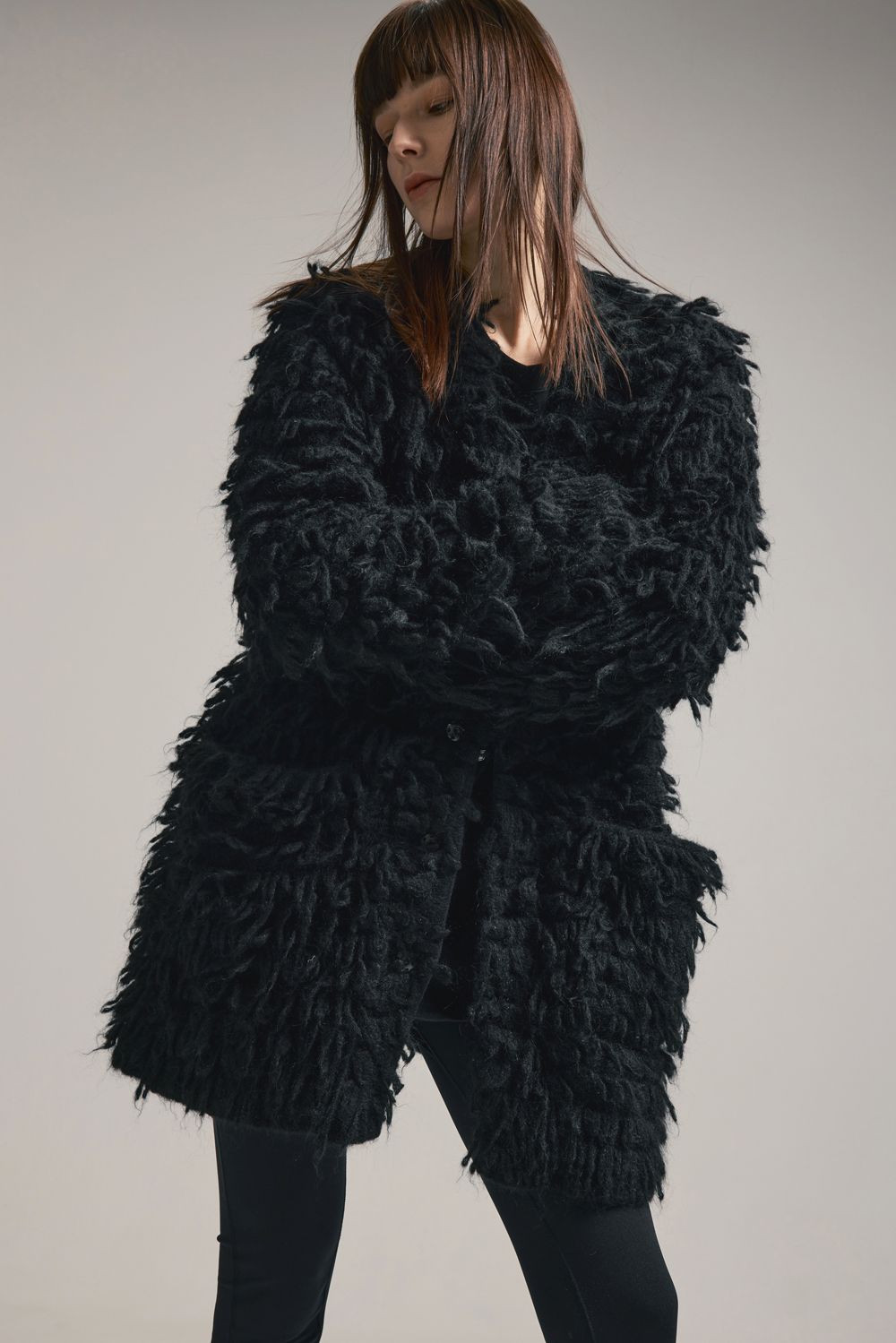 5GG Long Pile Knit Cardigan"Black" / ロングパイルニットカーディガン"ブラック"