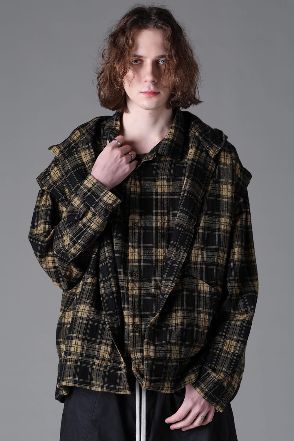 《2026AW先行予約》Layered Plaid Patterned Shirts"Black × Yellow" / レイヤードプレイドパターンシャツ"ブラック × イエロー"