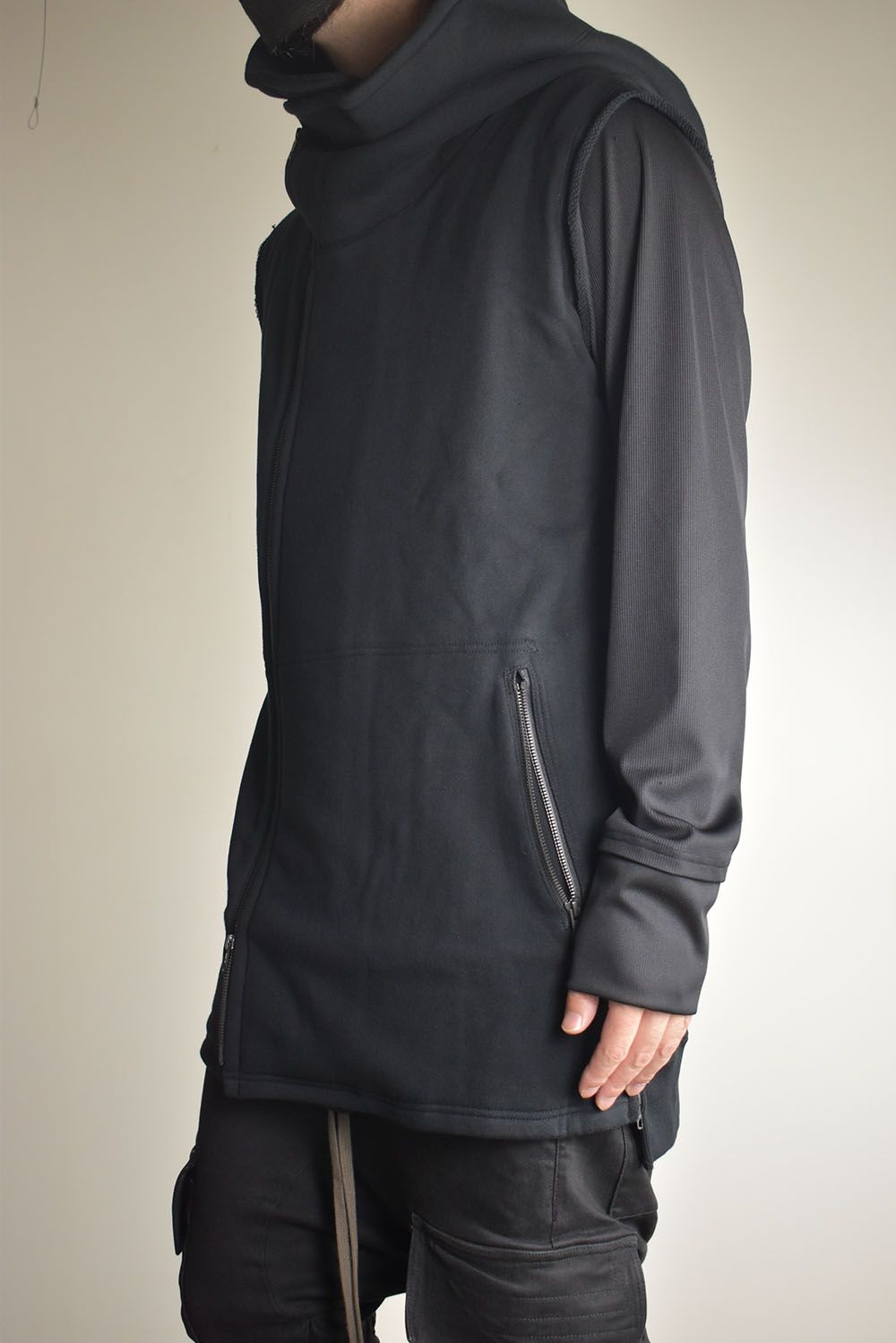 Over Sized Sleeve Less Hoodei"Black" /オーバーサイズスリーブレスフーディ"ブラック"