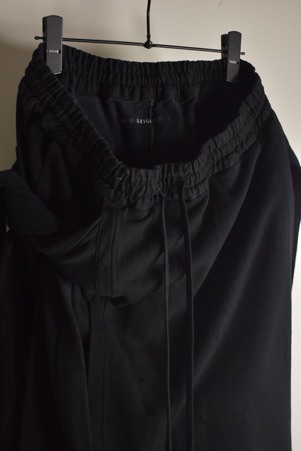 Stretch Denim Distressed Apron Wide Cropped Pants "Black" / ストレッチデニムダメージエプロンワイドクロップドパンツ"ブラック"