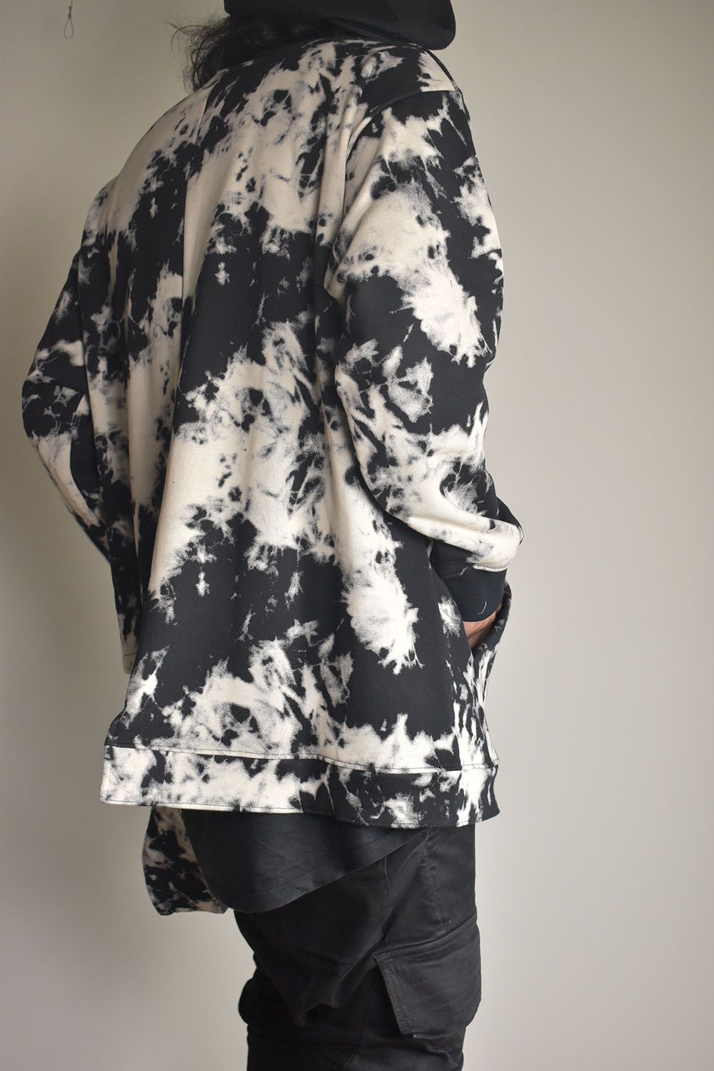 Discharge Pinting Asymmetry Crew Neck Top"Black×Ivory" /ディスチャージプリントアシンメトリークルーネックトップ"ブラック×アイボリー"