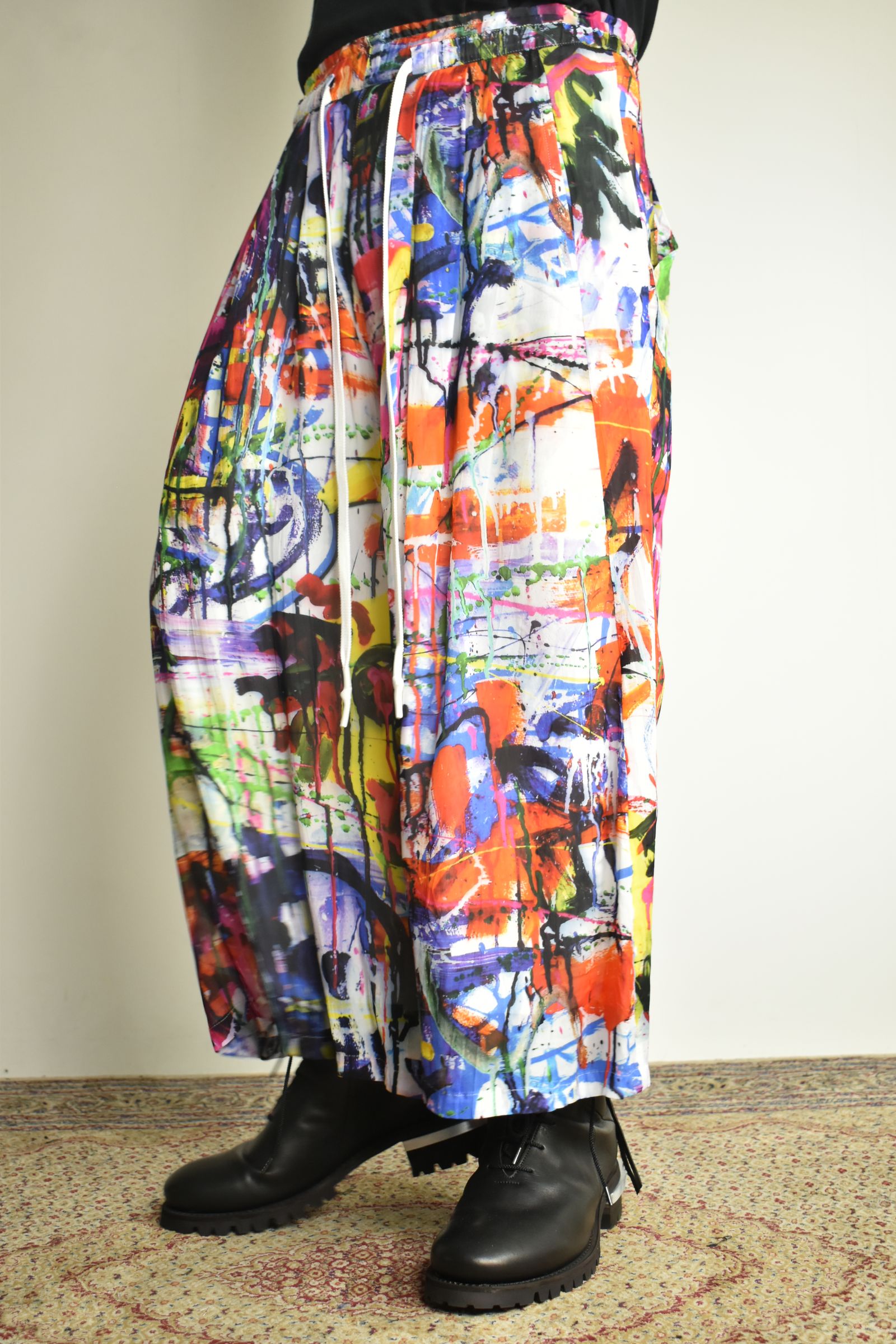 Rayon Chiffon Inkjet Print Wide Cropped Easy Pants"Color Print" / レーヨンシフォンインクジェットプリントワイドクロップドイージーパンツ"カラープリント"