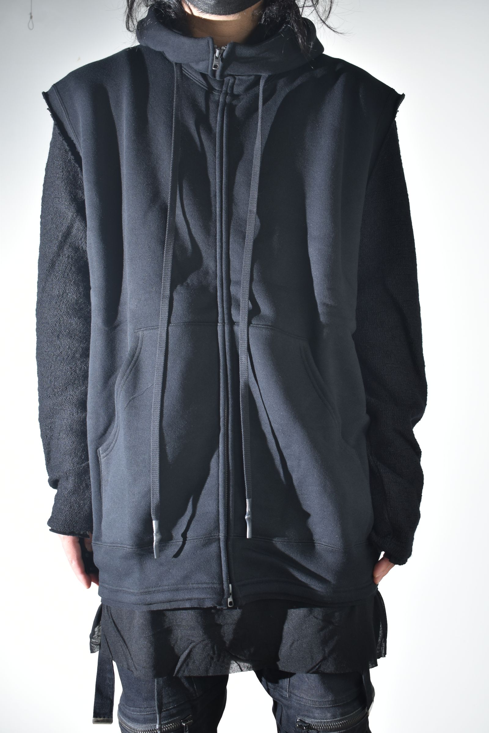 Over Size Sleeve Less Zip Up Parker"Black" / オーバーサイズスリーブレスジップアップパーカー"ブラック"