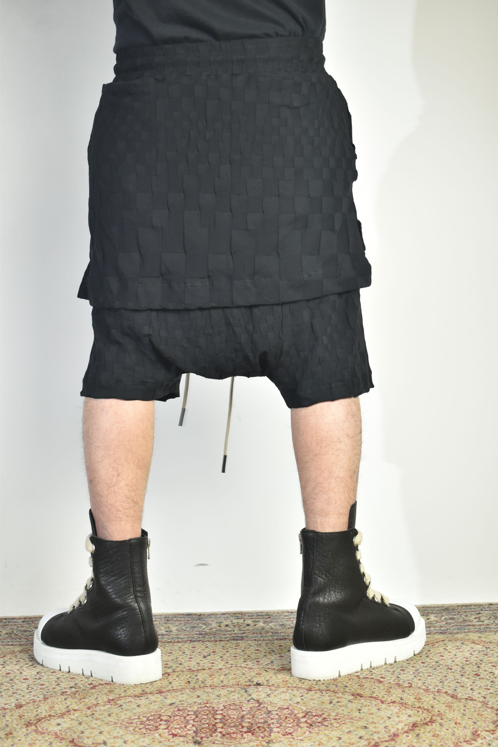 Gradient Plaid Pattern Layered Shorts"Black" / グラデーションチェックパターンレイヤードショーツ"ブラック"