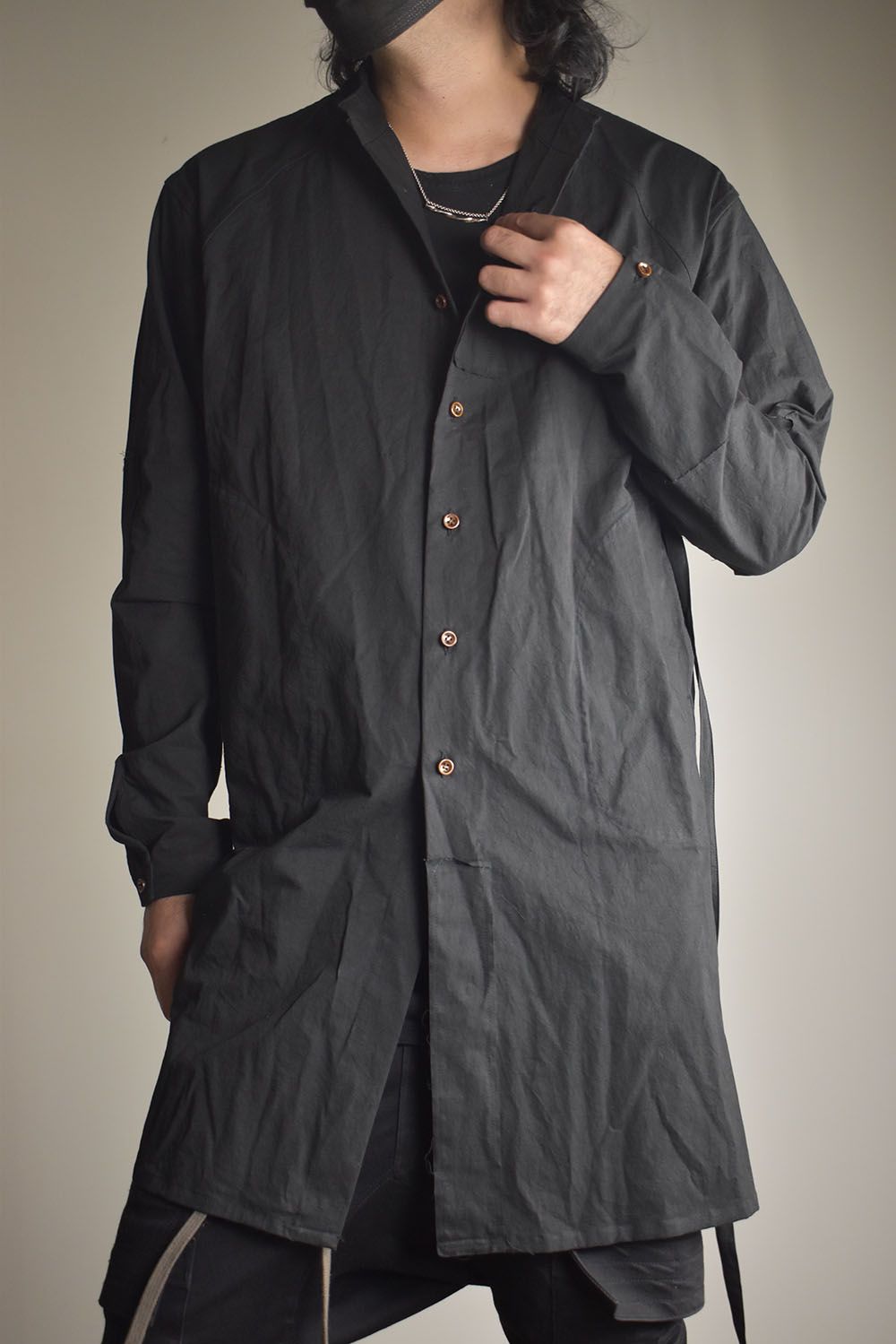 Strings Raw Edge Over Shirts"Black" / ストリングスローエッジオーバーシャツ"ブラック"
