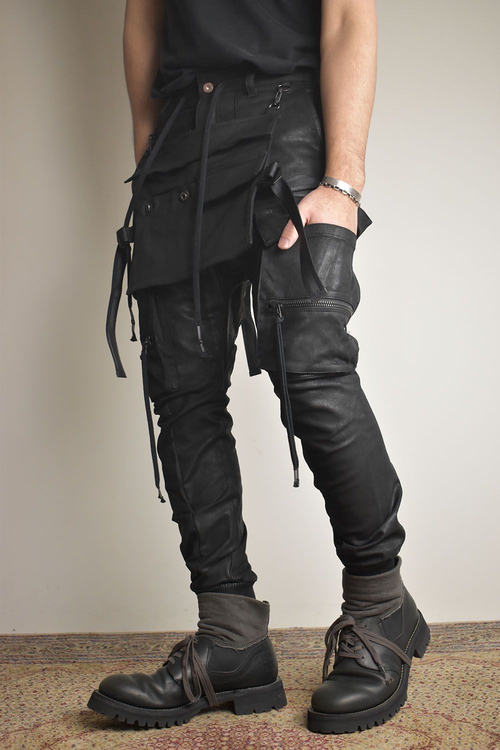 Product Coating Bag Attached Cargo Jogging Pants"Black" / 製品コーティングバッグアタッチドカーゴジョグパンツ"ブラック"