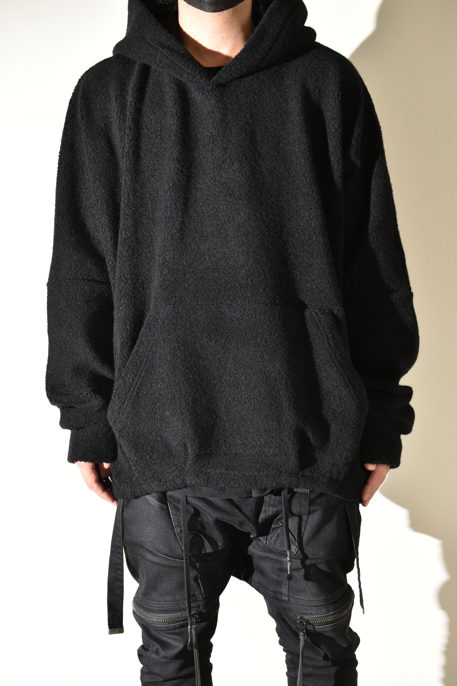 Sheep Pile Knit Dolman Hoodie Pullover"Black" / シープパイルニットドルマンフーディプルオーバー"ブラック"