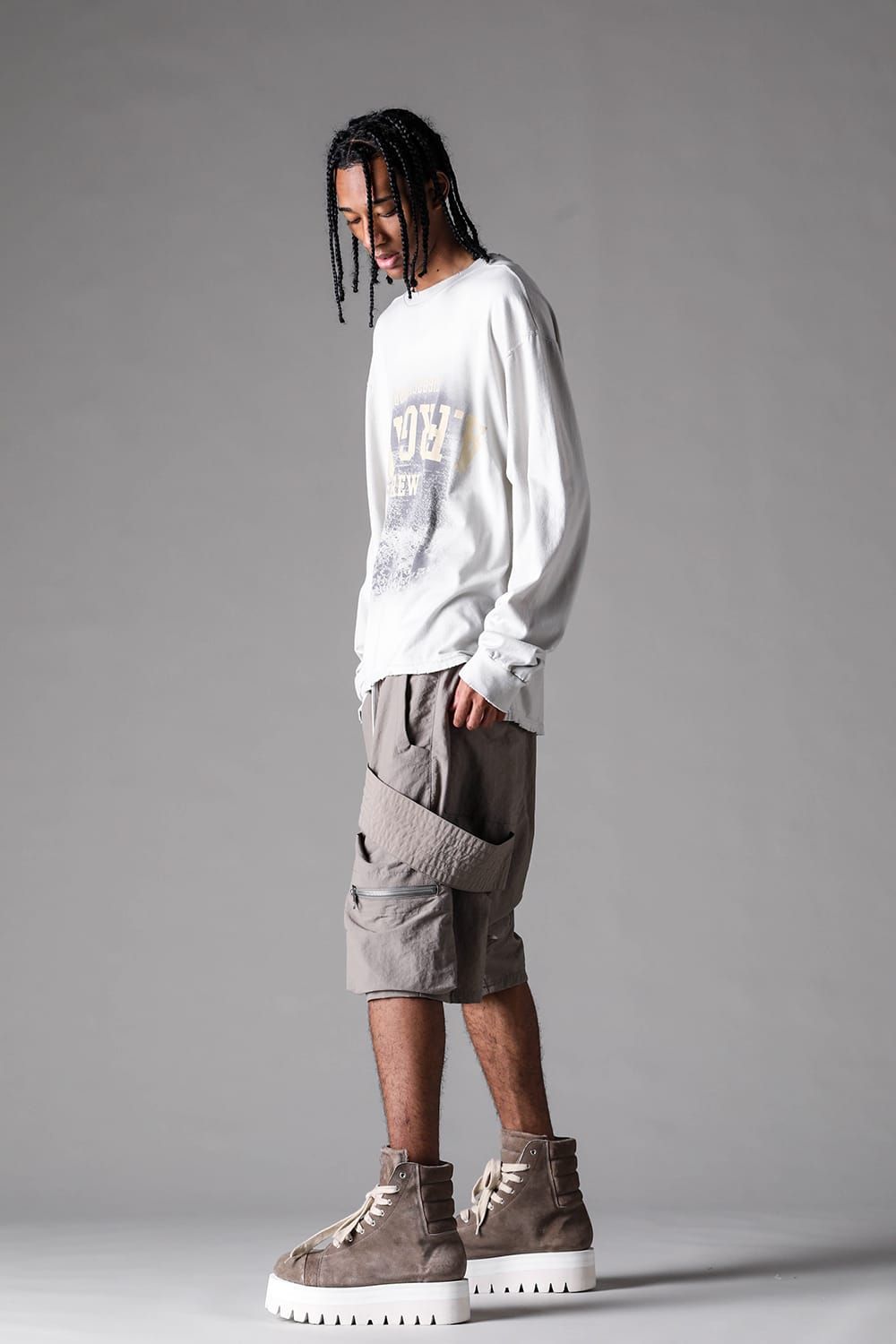 《2027SS先行予約》Rayon Nylon Belt Cargo Sarrouel Shorts"Black / Grey / L.Khaki" /レーヨンナイロンベルトカーゴサルエルショーツ"ブラック/グレー/ライトカーキ"