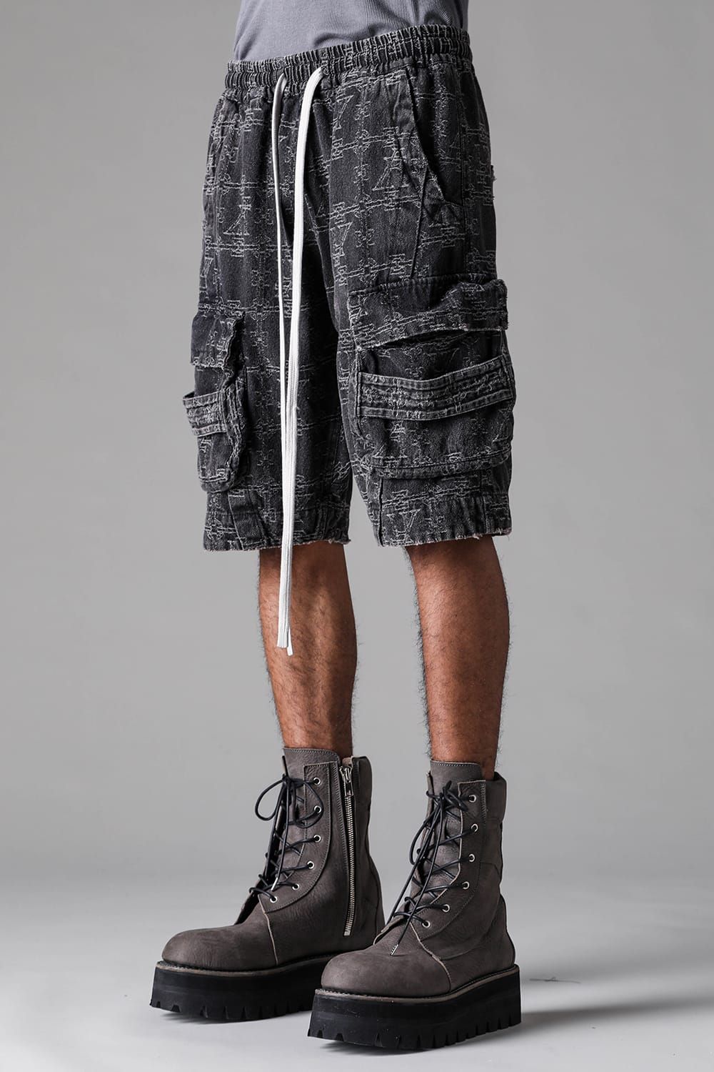 《2027SS先行予約》Jacgurd Denim Sarrouel Shorts "Black / Blue" / ジャガードデニムサルエルショーツ"ブラック/ブルー"