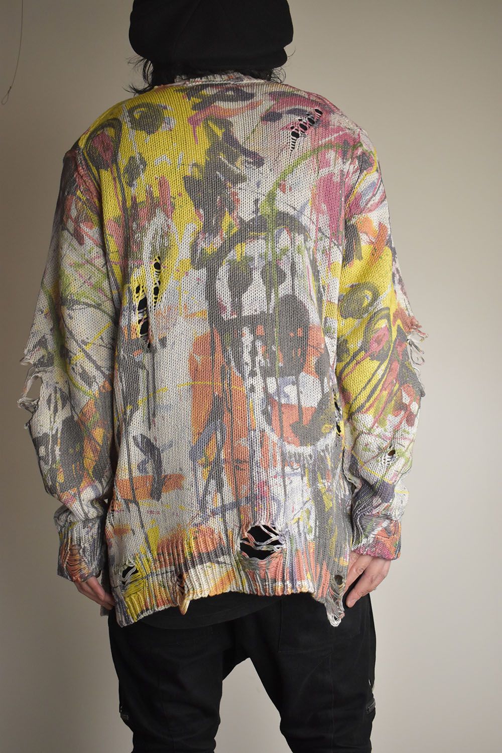 Inkjet Print Cotton 3GG Damaged Knit PulloVer"Color Print" / インクジェットプリント コットン 3GG ダメージニットプルオーバー "カラープリント"