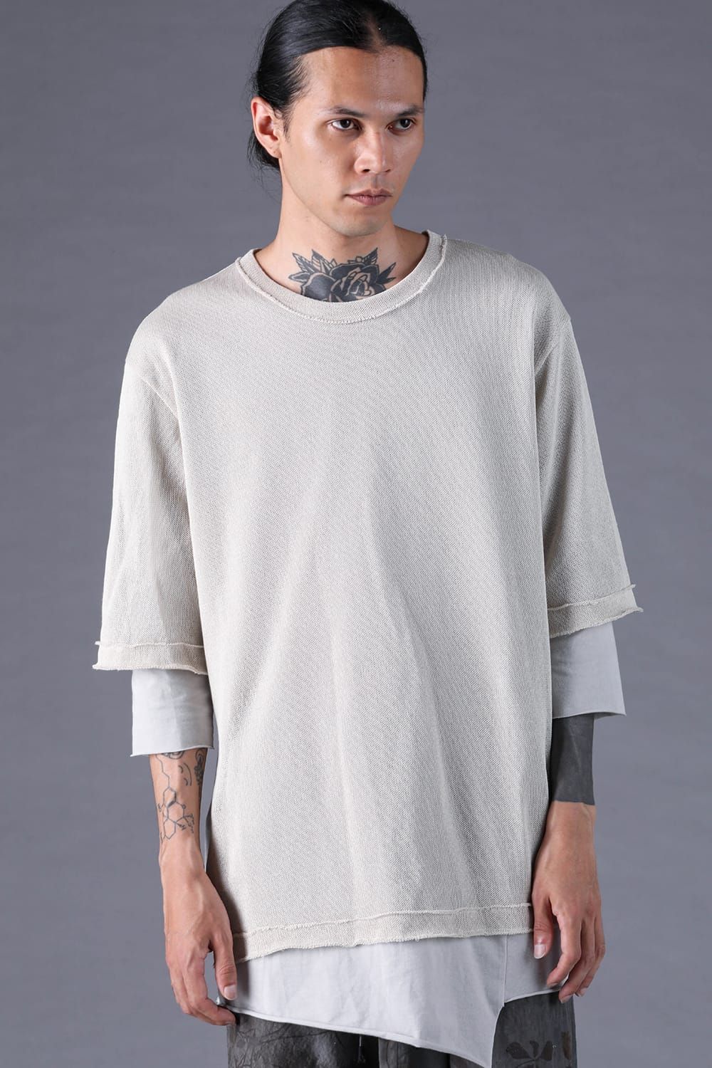 《2027SS先行予約分》Japanese Paper Cotton Knit Layered T-Shirt"Off White" / 和紙コットンニットレイヤードTee"オフホワイト"