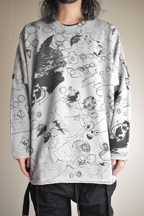 Sweat Oversize Print Pullover"Grey" / スウェットオーバープリントプルオーバー"グレー"