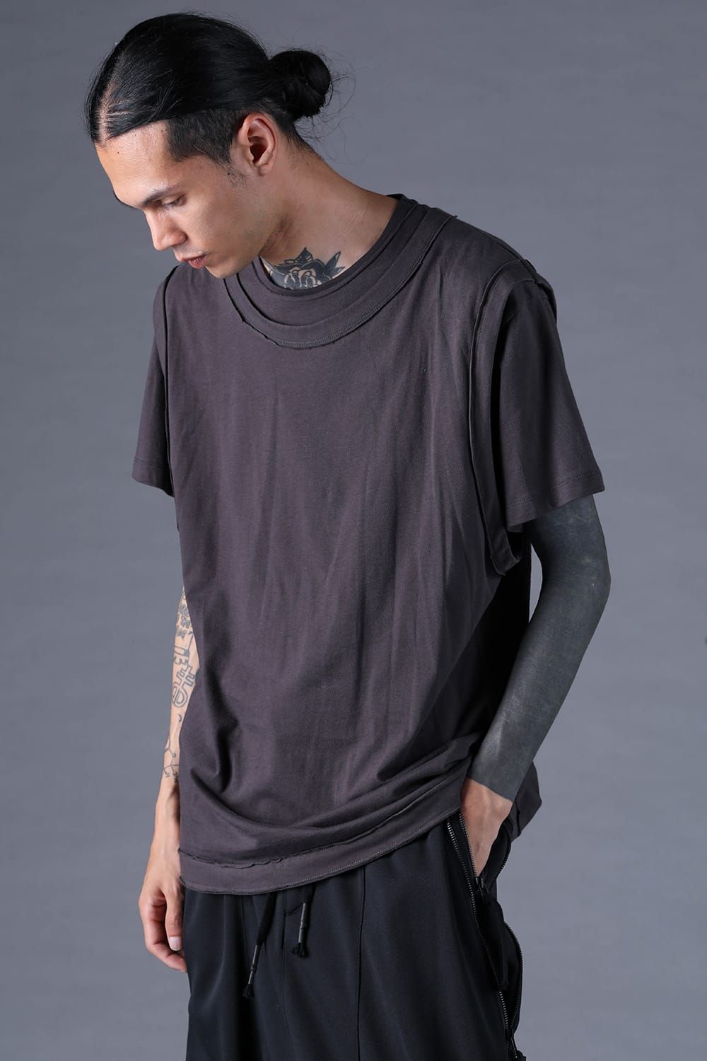 《2027SS先行予約分》30/- Cotton Layered S/S T-Shirt "Black" / Grey / Charcoal" / 30/-天竺レイヤードS/STシャツ "ブラック/グレー/チャコール"