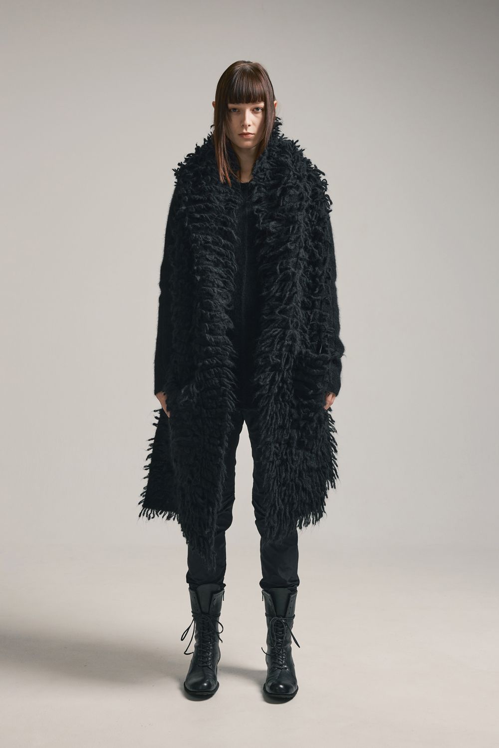5GG Long Pile Knit Hoodie Stole"Black" / ロングパイルニットフーディストール"ブラック"