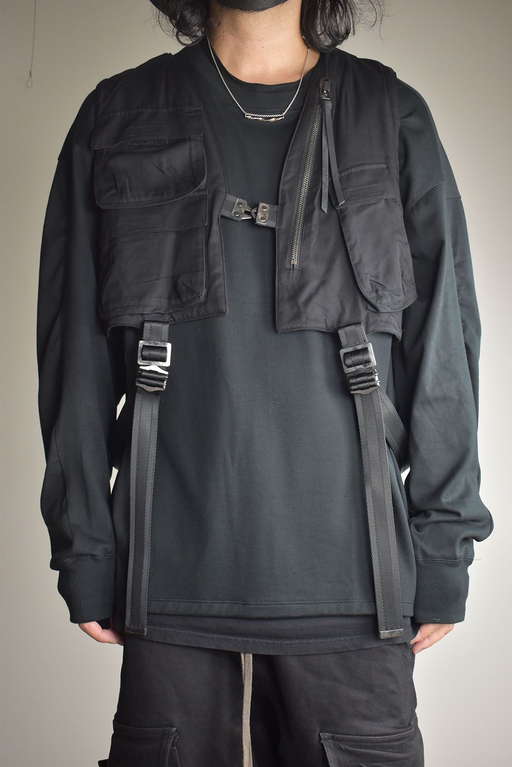 Rayon Twill Vest Hooded Down Jacket "Black" / レーヨンツイルベスト/フードアタッチドダウンジャケット"ブラック"