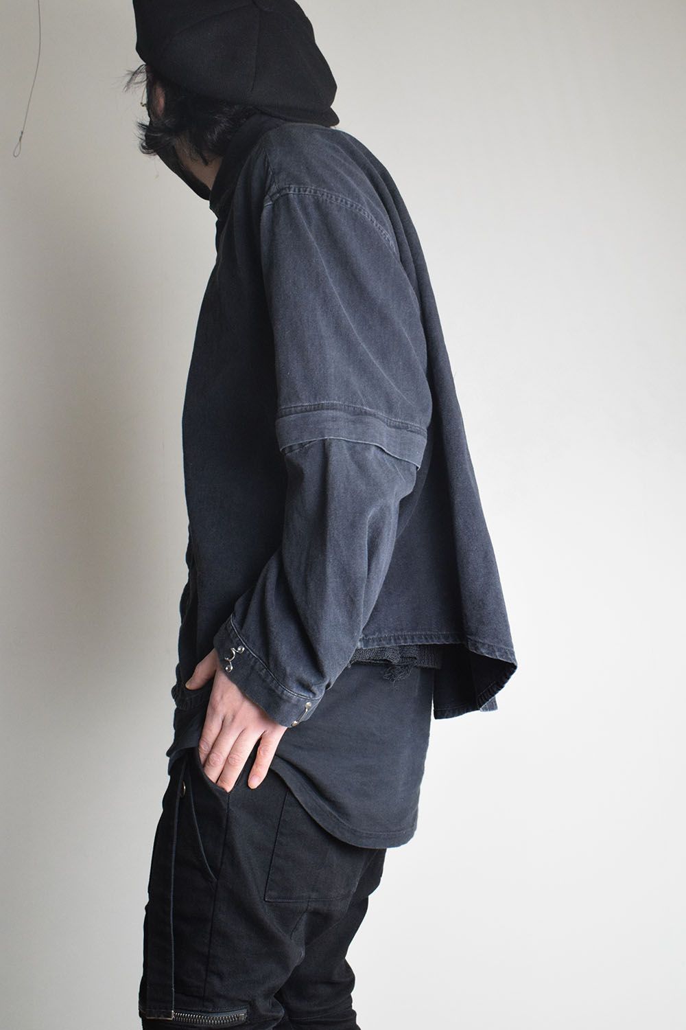 Detachable Sleeve Hook Cuff Shirt"Black Washed" / デタッチャブルスリーブホックカフスシャツ"ブラックウォッシュド"