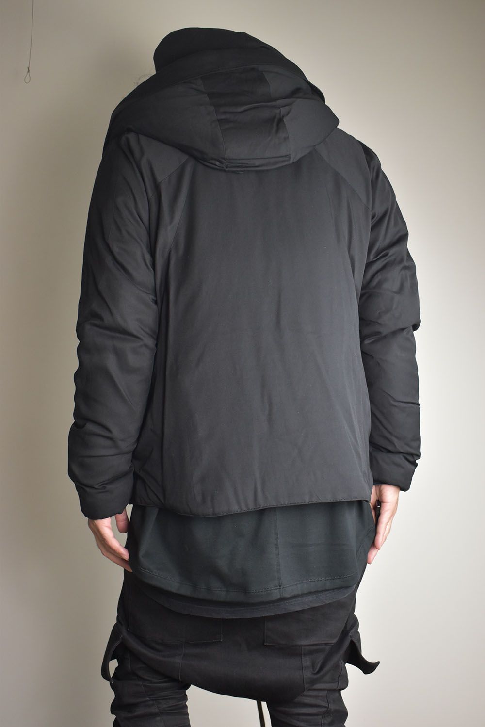 Rayon Twill Vest Hooded Down Jacket "Black" / レーヨンツイルベスト/フードアタッチドダウンジャケット"ブラック"