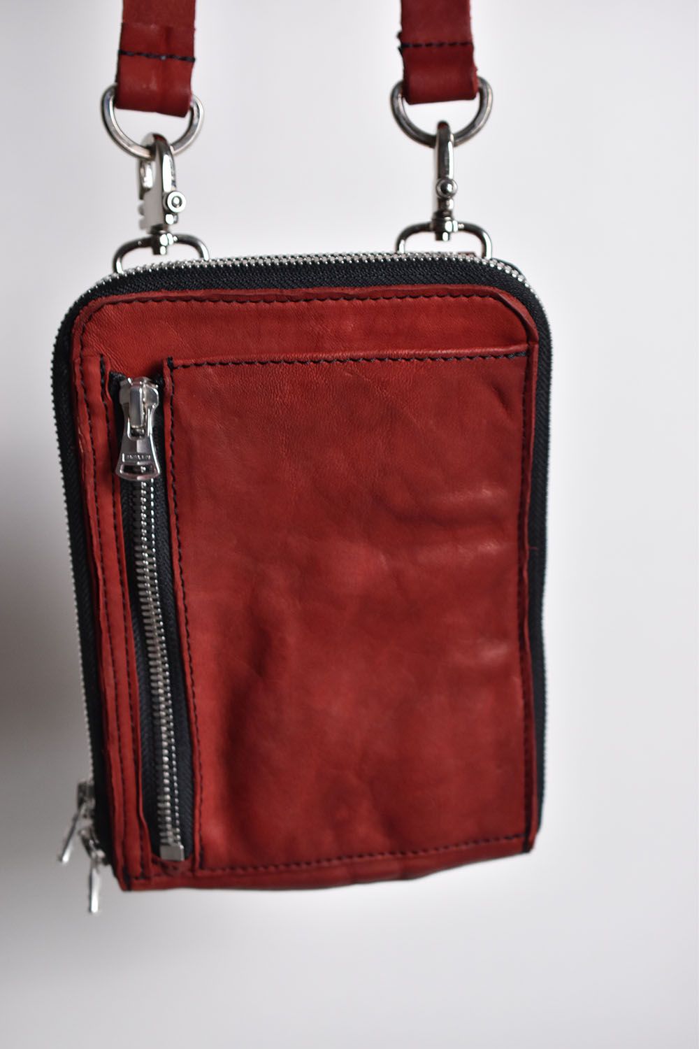 Double Shoulder Garment-Dyed Portable Bag"Red"/ダブルショルダーガーメントダイポータブルバッグ"レッド"
