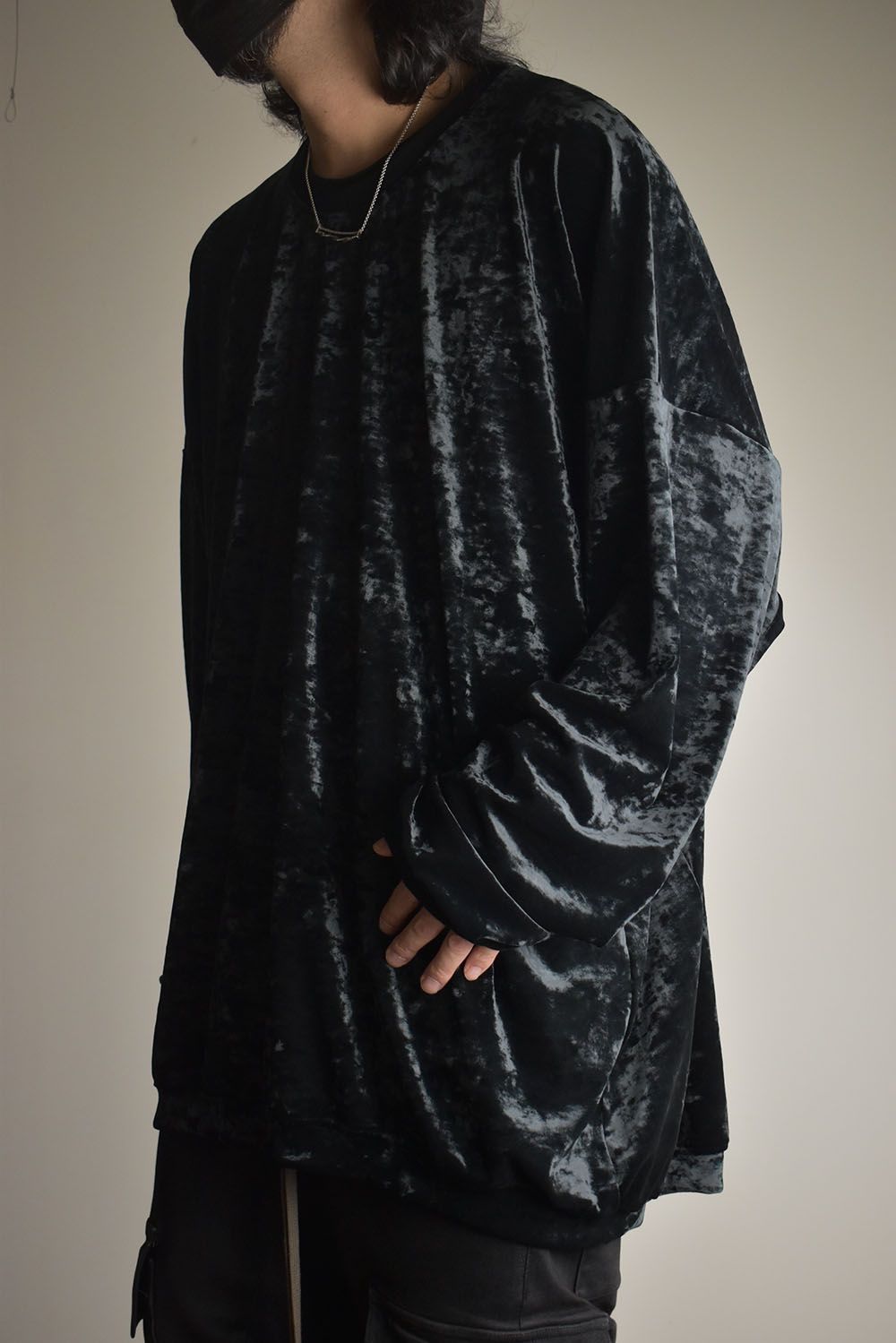 Washer Velor Jumbo Crew Neck Top"Black" / ワッシャーベロアジャンボクルーネックトップ"ブラック"