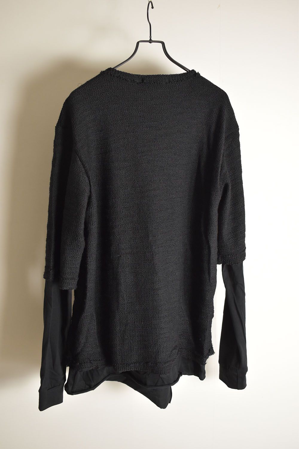 Low Gauge Knit and Cotton Jersey Layered T-Shirt "Black" / ローゲージニット×コットンジャージレイヤードTシャツ"ブラック"