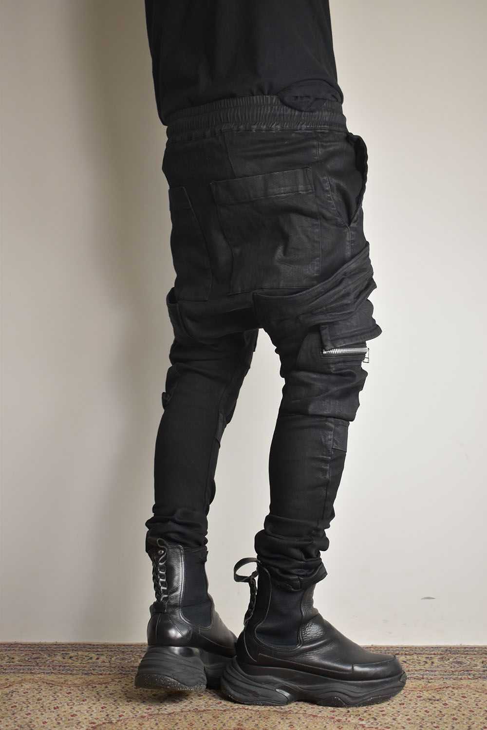 《2025AW先行予約》Denim Coating Cargo Sarouel Skinny"Black" / デニムコーティングカーゴサルエルスキニー"ブラック"