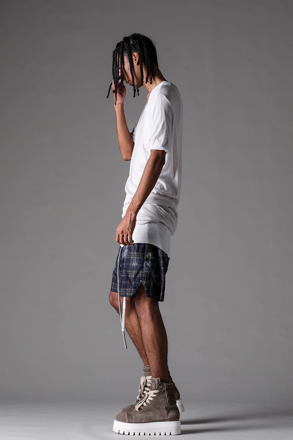 《2027SS先行予約》Check Side Slit Shorts"Navy Check" / チェックサイドスリットショーツ"ネイビーチェック"