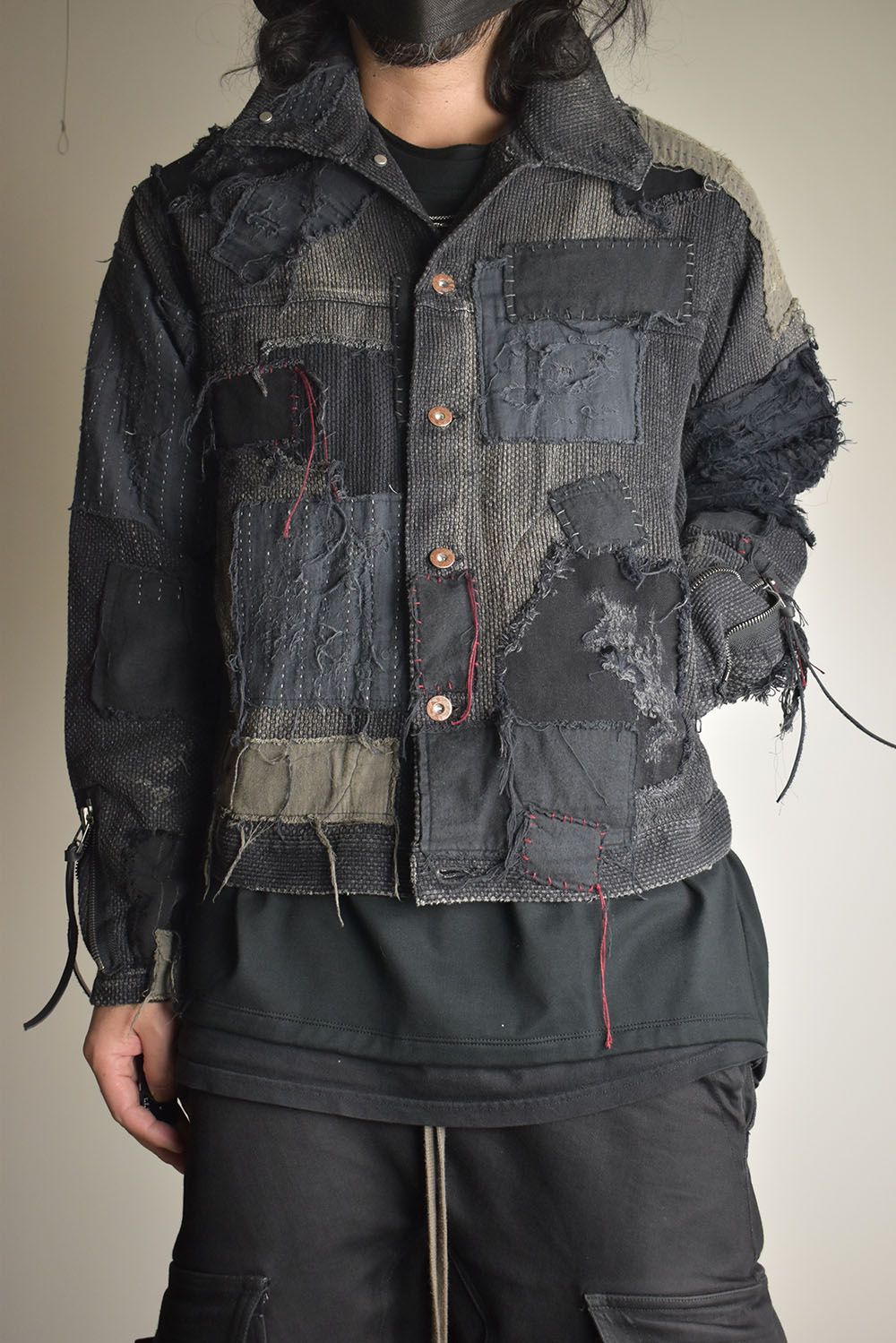 Crust Damage Repair Sashiko Jacquard Jacket "Black" / クラストダメージリペア刺子ジャガードジャケット"ブラック"