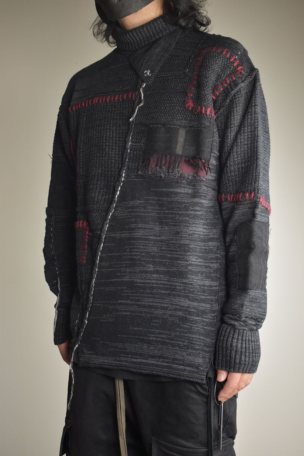 Cotton Cashmere Crust Patch Knit Pullover "Charcoal" / コットンカシミヤクラストパッチニットプルオーバー"チャコール"