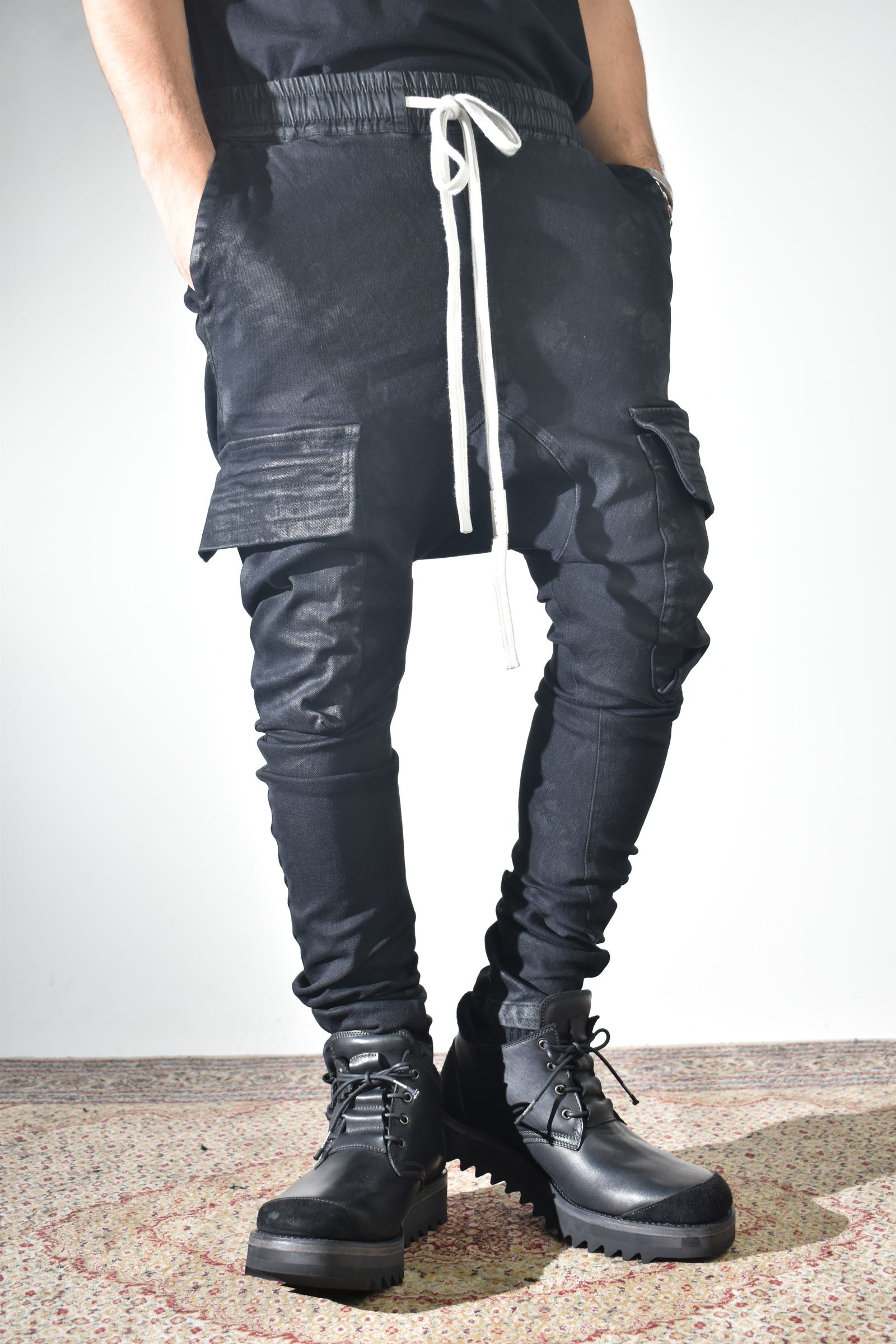 Coating Cargo Saroel Skinny"Black" / コーティングサルエルカーゴスキニー"ブラック"
