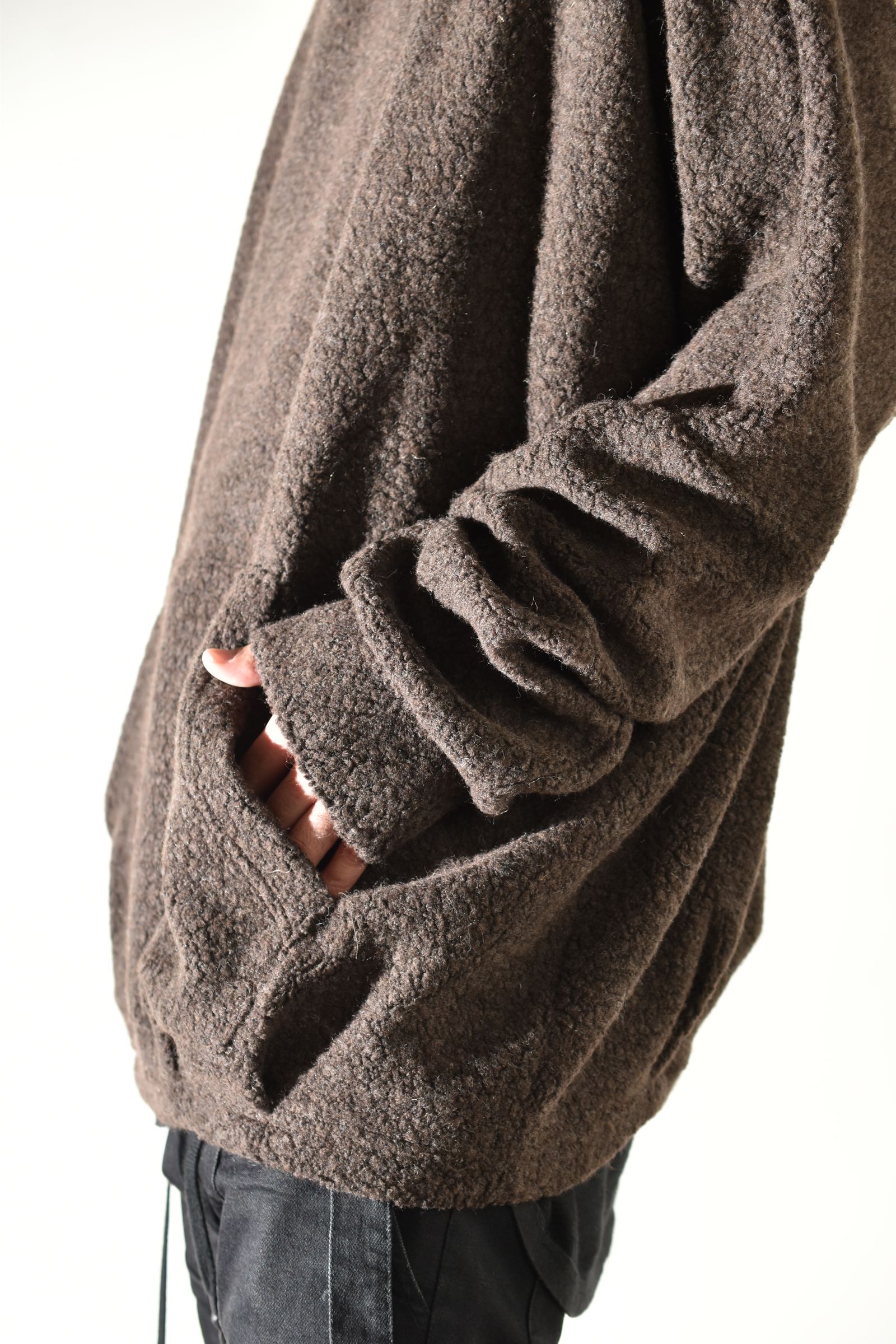 Sheep Pile Knit Dolman Hoodie Pullover"Khaki" / シープパイルニットドルマンフーディプルオーバー"カーキ"