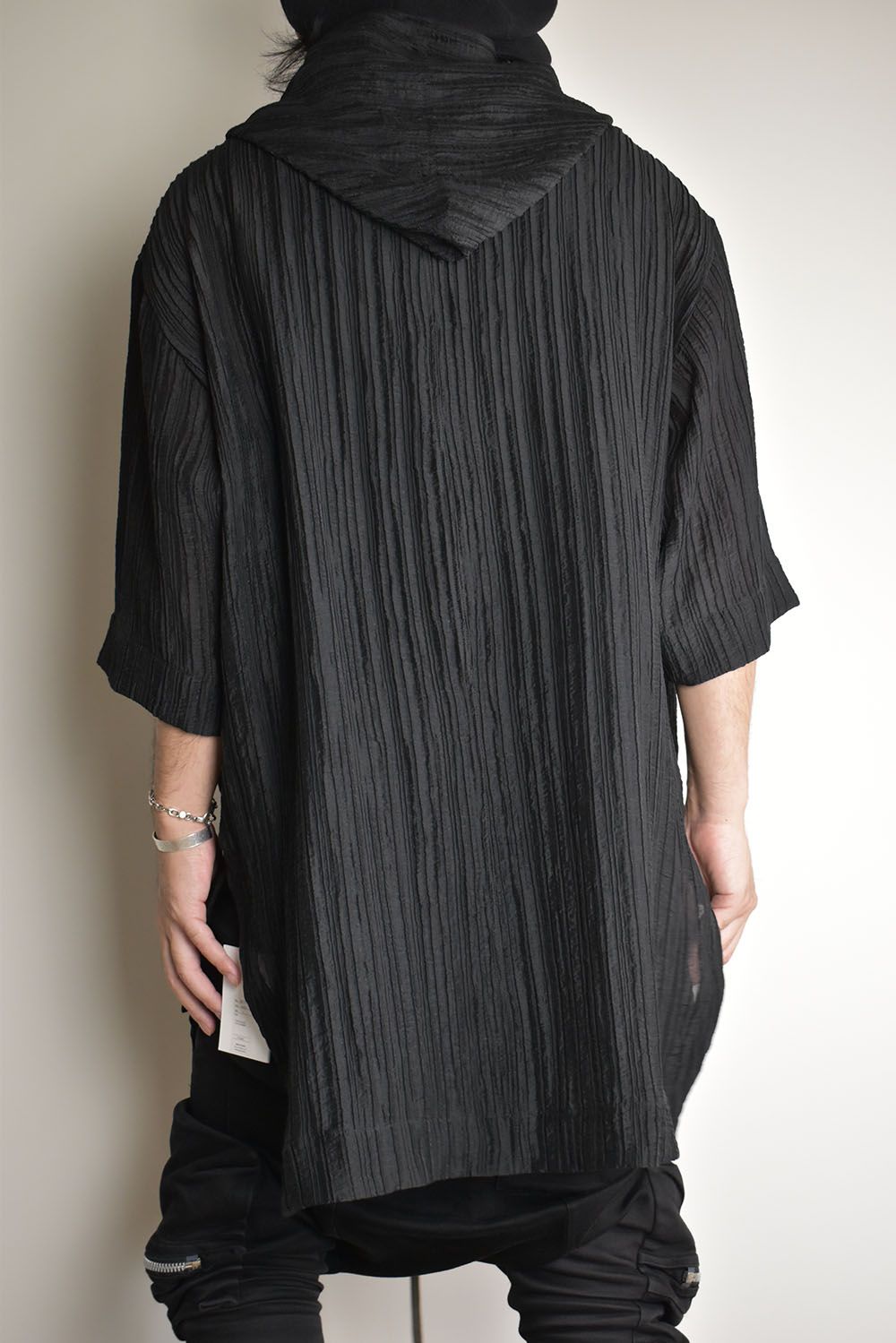 Sheer Yoryu Hoodie Shirts"Black"/シアーフーディシャツ"ブラック"