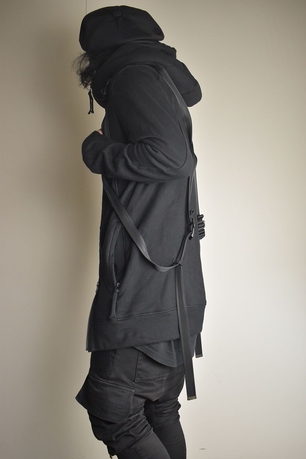 Non-Flammable Fleece Harness Belt W-Zip Hooded Jacket  "Black" / 無燃糸裏毛ハーネスベルトWジップフーデッドジャケット"ブラック"