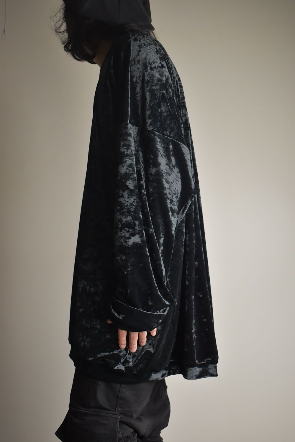 Washer Velor Jumbo Crew Neck Top"Black" / ワッシャーベロアジャンボクルーネックトップ"ブラック"