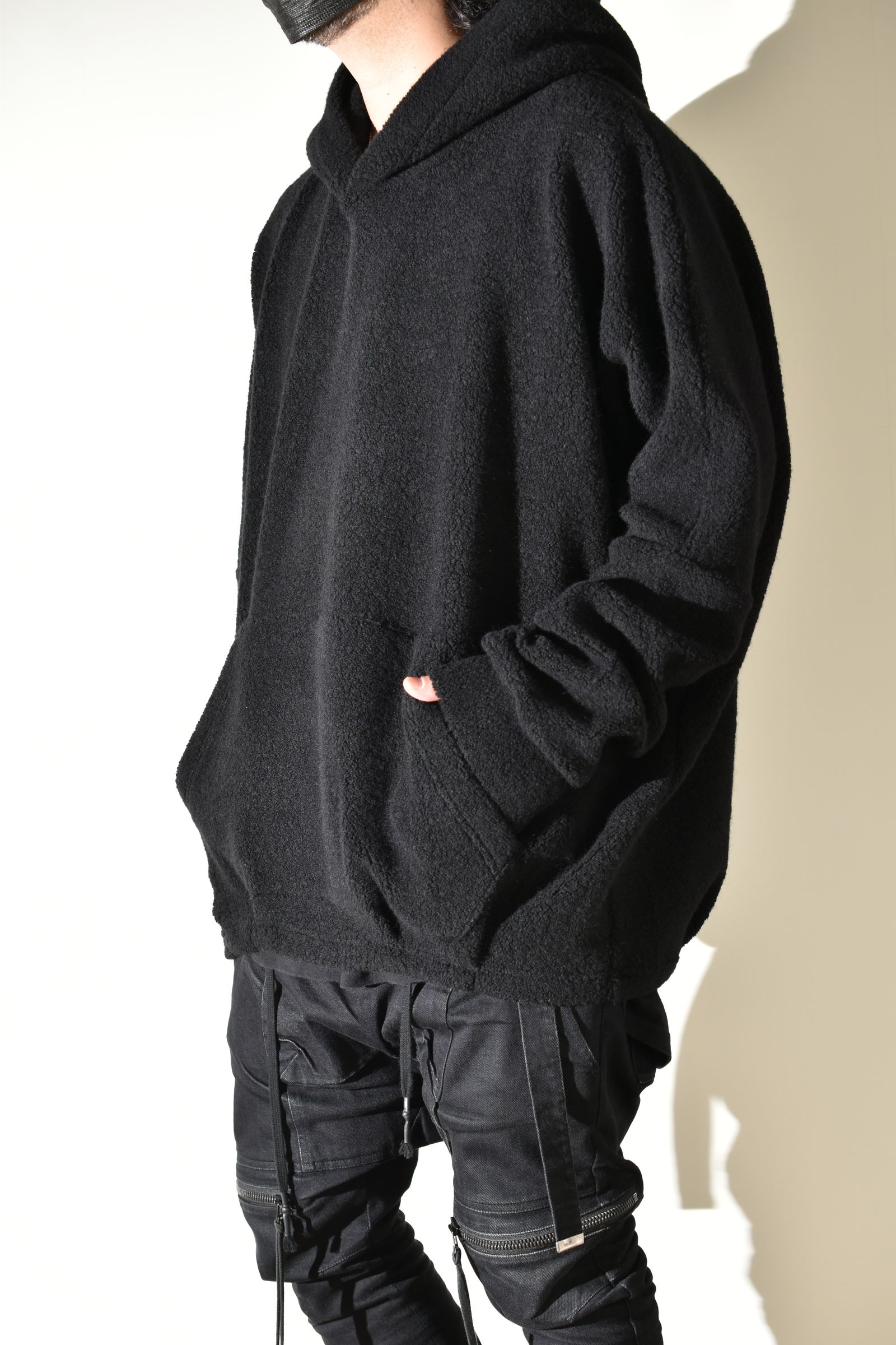 Sheep Pile Knit Dolman Hoodie Pullover"Black" / シープパイルニットドルマンフーディプルオーバー"ブラック"