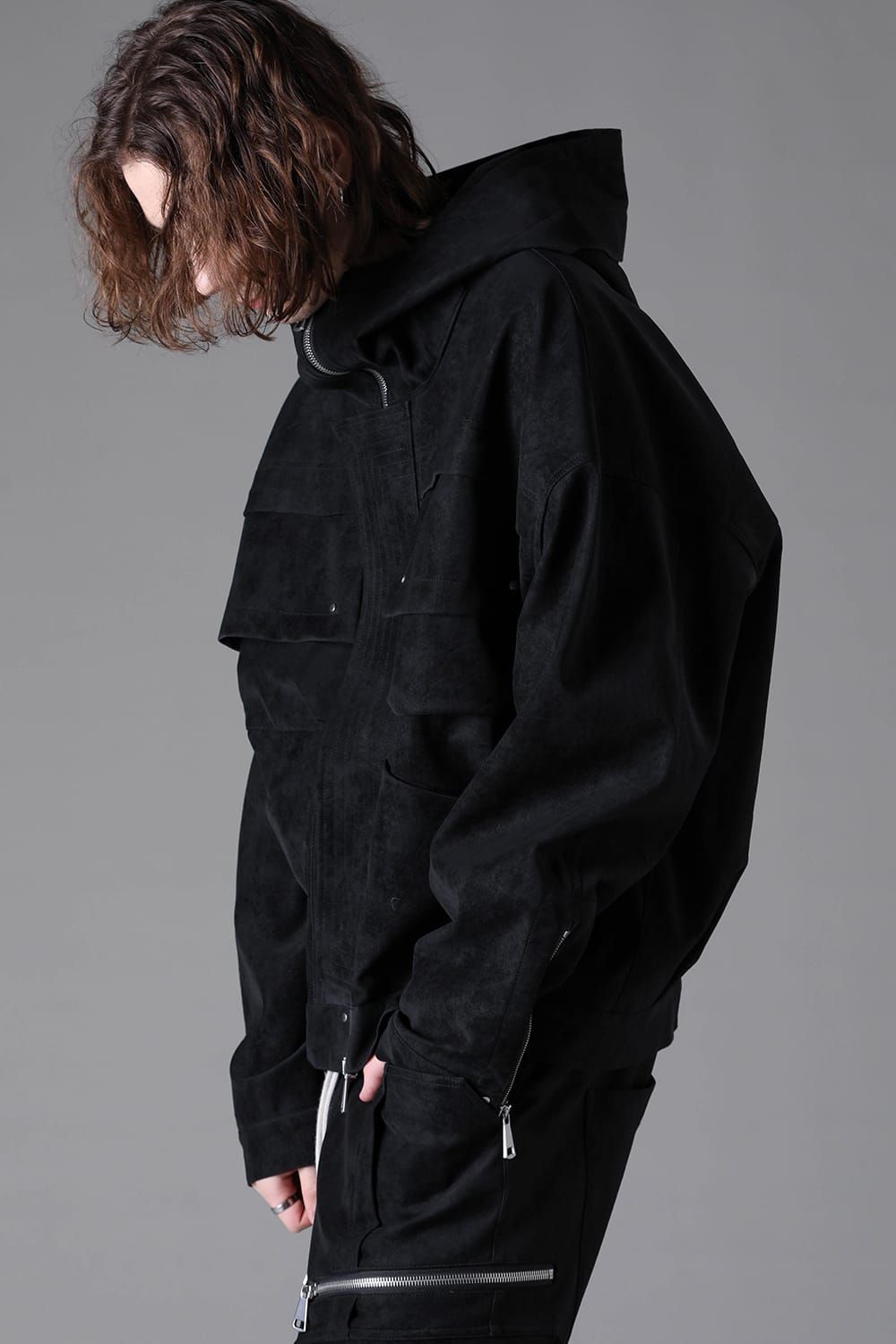 《2026AW先行予約》Vegan Suede Leather Hoodie Blouson"Black" / ヴィーガンスウェードレザーフーディブルゾン "ブラック"