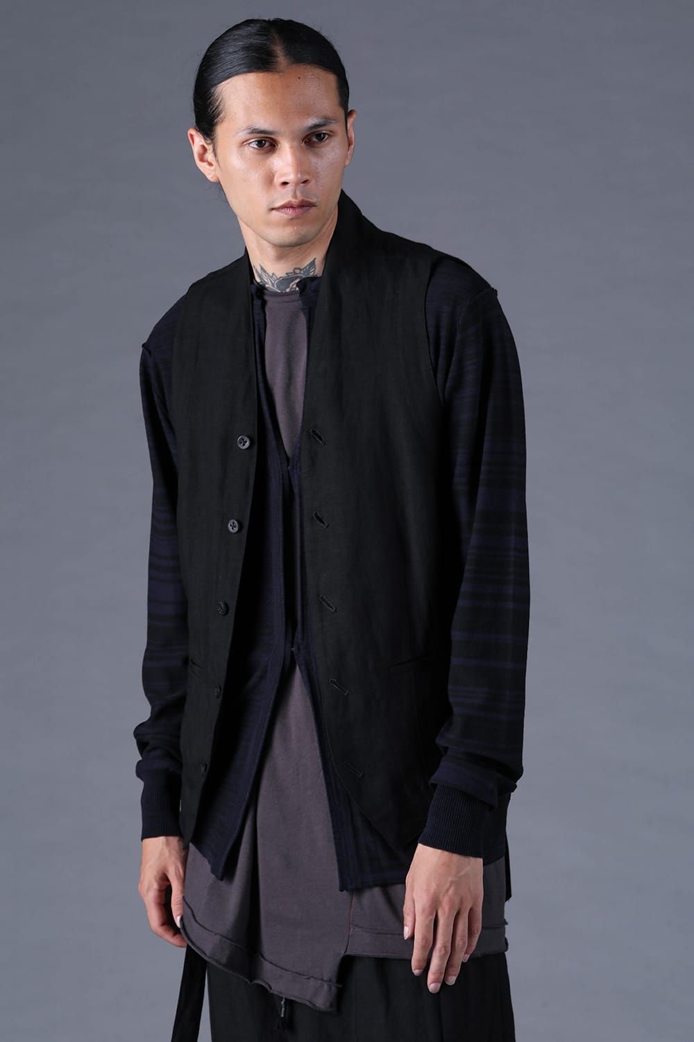 《2027SS先行予約分》Bamboo Linen Shawl-Collar Vest"Black" / バンブーリネンショールカラーベスト"ブラック"