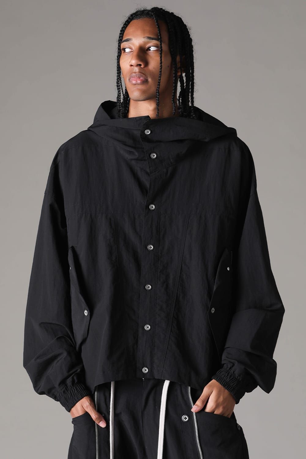 《2027SS先行予約》Rayon Nylon Hoodie Blouson "Black / Grey / L.Khaki" /レーヨンナイロンフーディブルゾン"ブラック/グレー/ライトカーキ"