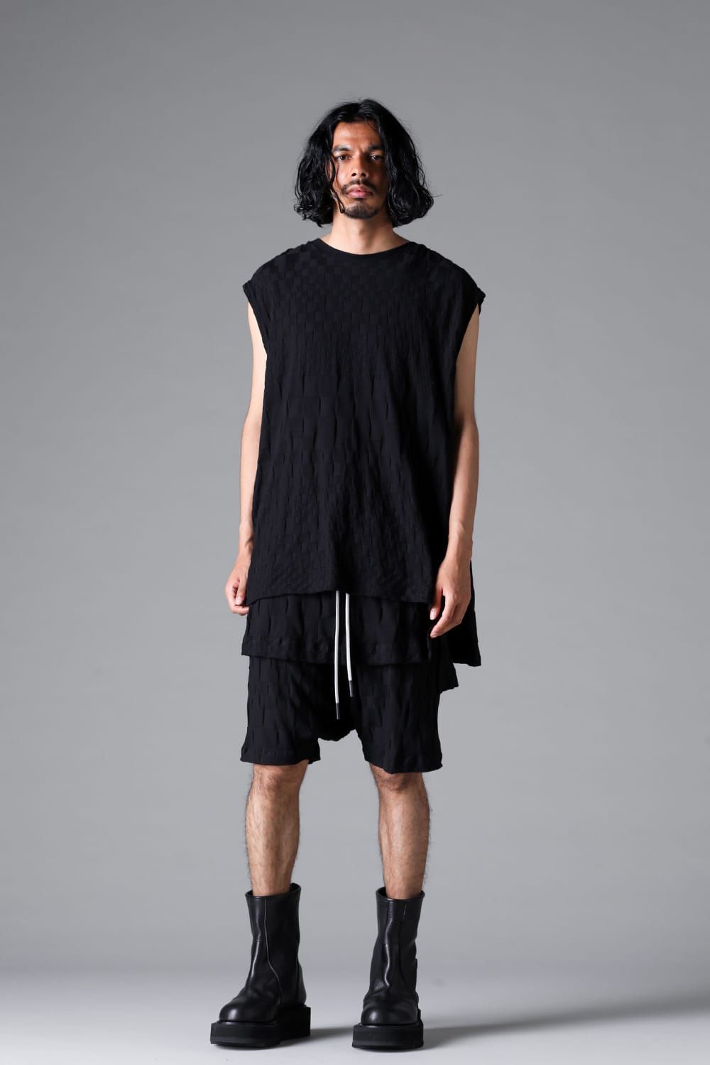 《2026SS先行予約》Gradient Plaid Pattern Layered Shorts"Black / Cream" / グラデーションチェックパターンレイヤードショーツ"ブラック/クリーム"