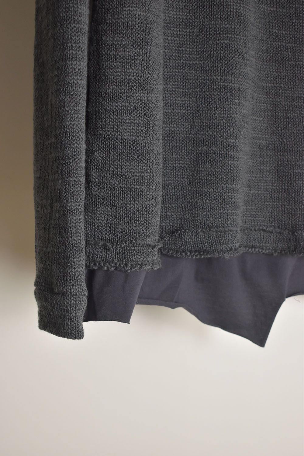 Low-Gauge knit × Cotton Jersey Layered Tee "Charcoal" / ローゲージニット×コットンジャージレイヤードTシャツ"チャコール"