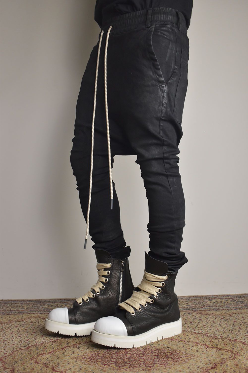 Coated Stretch denim Sarouel skinny"Black" / コーティングストレッチデニムサルエルスキニー"ブラック"