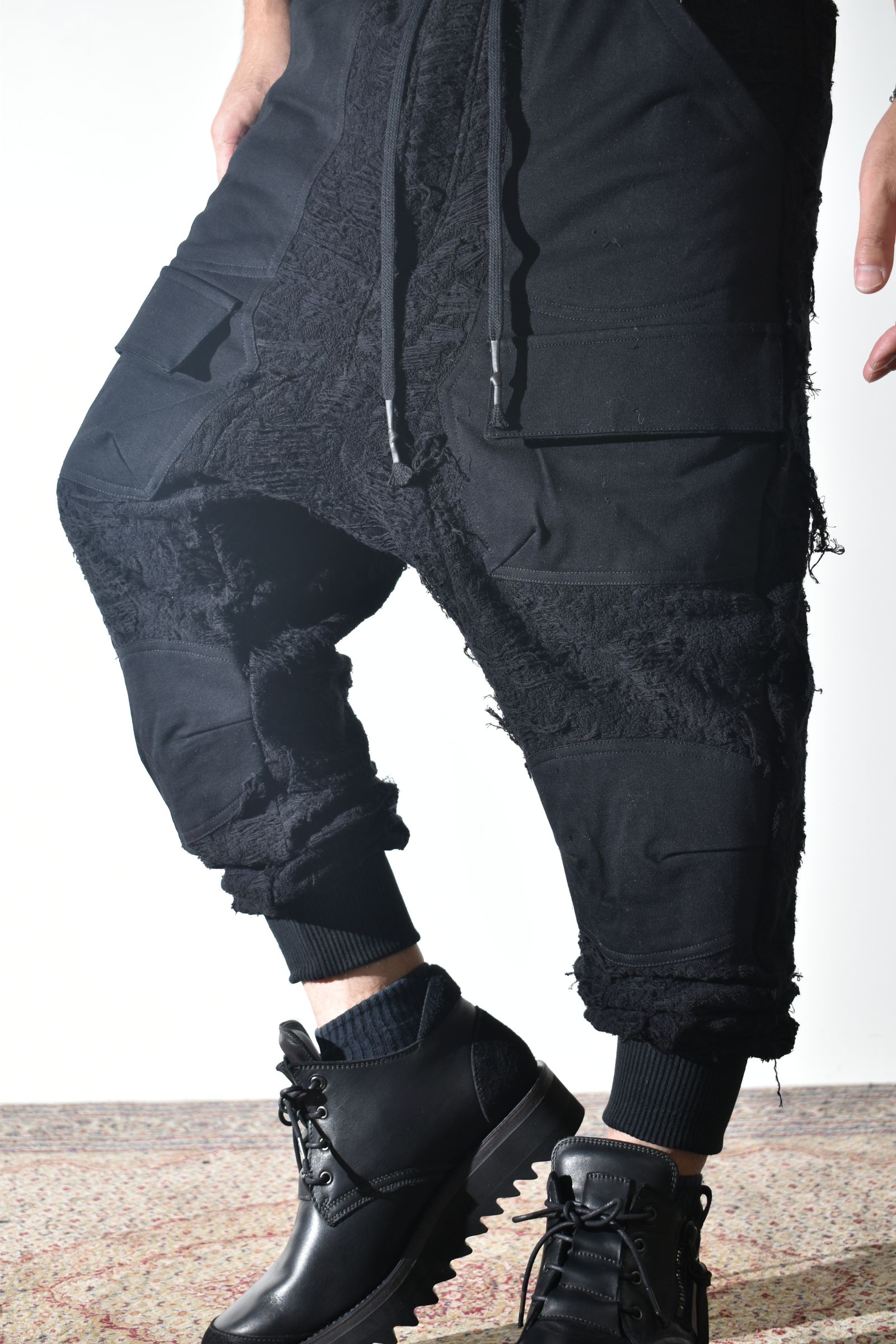 Damage Pile Combination Wide Jogger Pants"Black" / ダメージパイルコンビネーションワイドジョガーパンツ"ブラック"