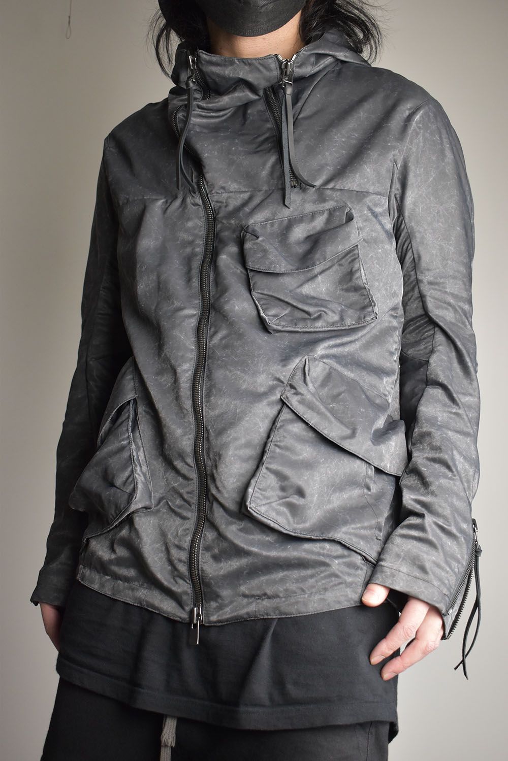 Pigment Coated Washer Nylon Hooded Jacket"Black" / 顔料コーティングワッシャーナイロンフーデットジャケット"ブラック"