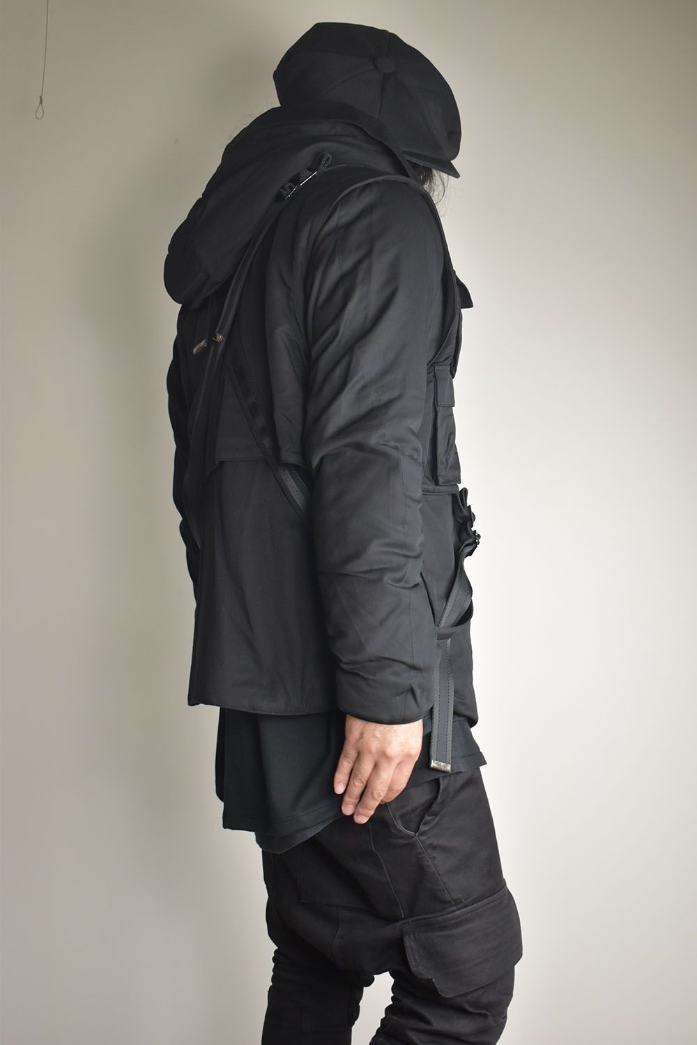 Rayon Twill Vest Hooded Down Jacket "Black" / レーヨンツイルベスト/フードアタッチドダウンジャケット"ブラック"