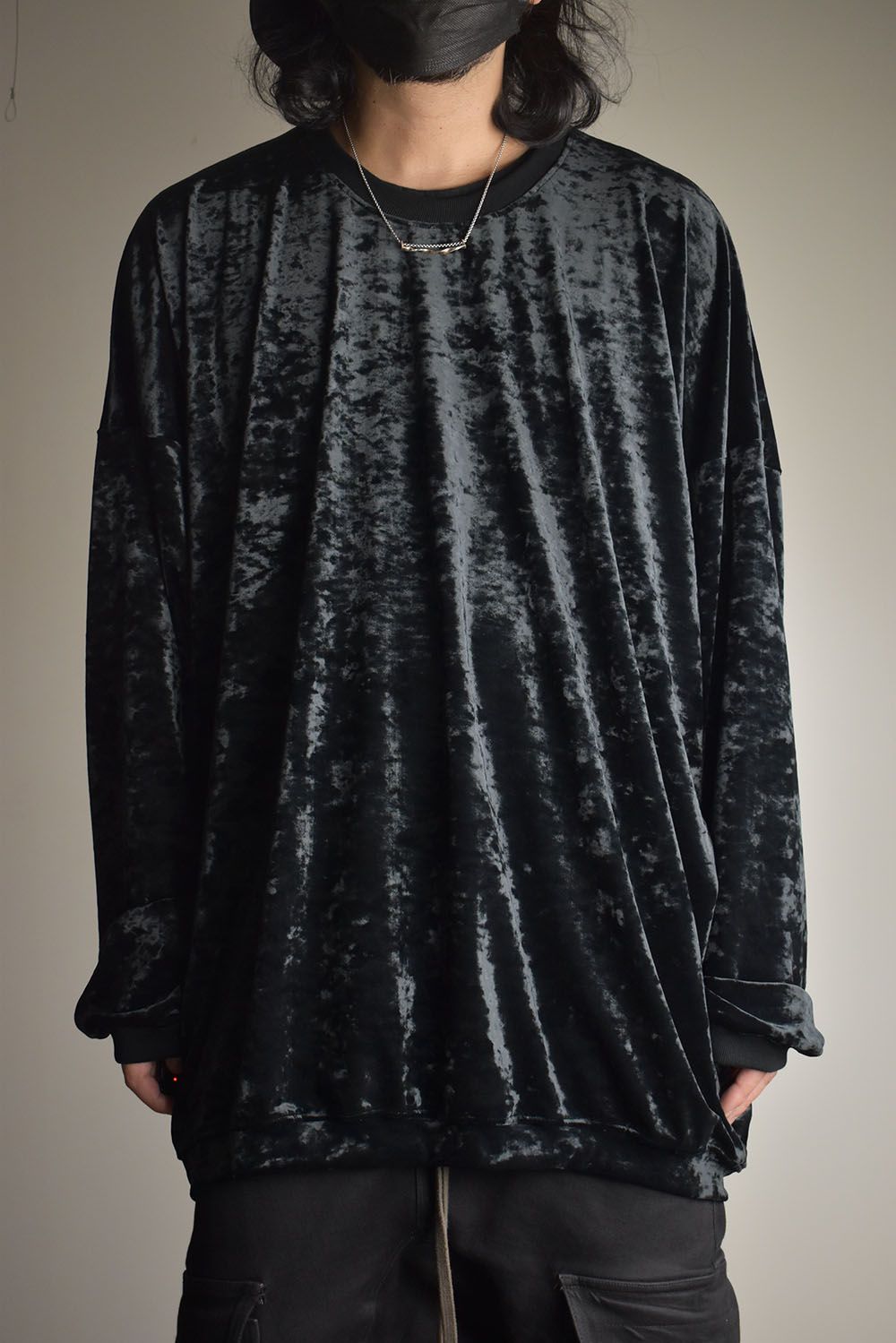 Washer Velor Jumbo Crew Neck Top"Black" / ワッシャーベロアジャンボクルーネックトップ"ブラック"