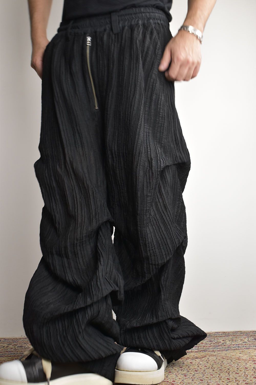 Sheer Yoryu Tuck Baggy Pants"Black"/シアータックバギーパンツ"ブラック"