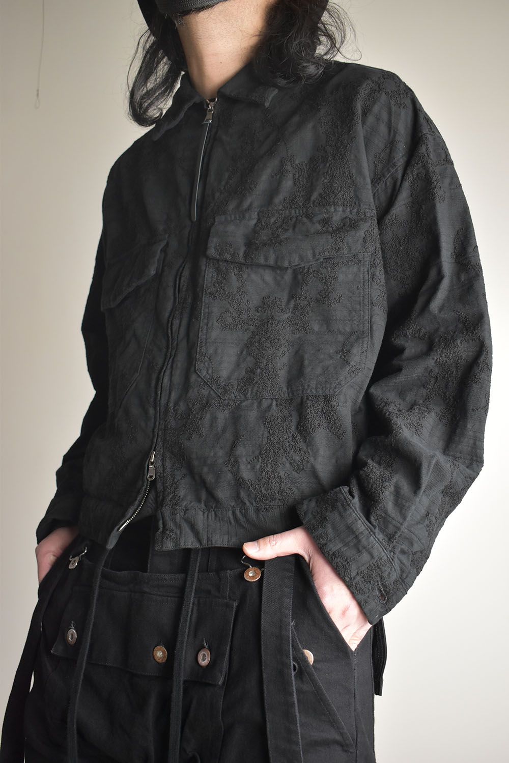 Embroidered Striped Blouson"Black" / 刺繍ストライプブルゾン"ブラック"