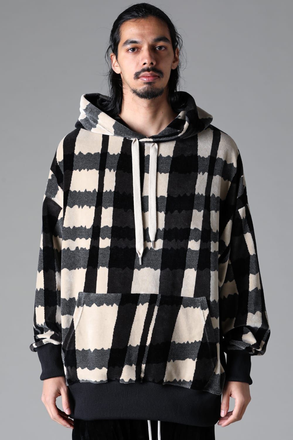 《2025AW先行予約》Checked Pattern Hooded Top"Black×Grey×Ivory" / チェックパターンフーデッドトップ"ブラック×グレー×アイボリー"