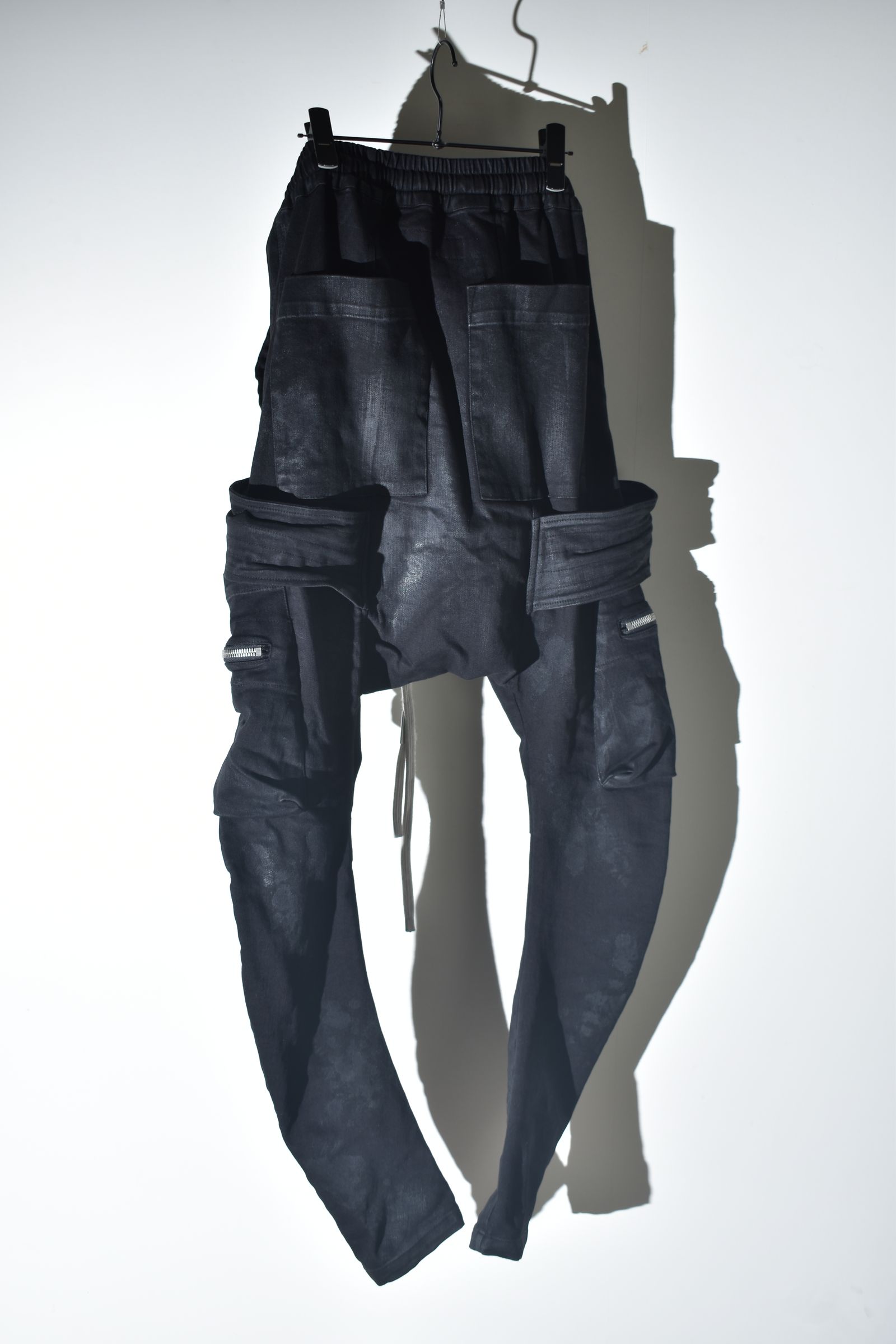 Strtch Denim Coatiing Cargo Sarouel Skinny"Black" / ストレッチデニムコーティングカーゴサルエルスキニー"ブラック"
